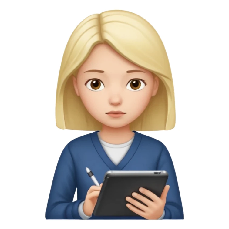 girl taking notes in tablet sticker