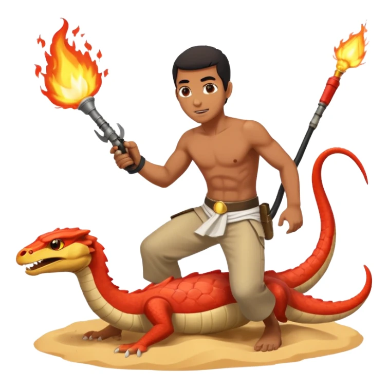 an egyptian man fighting a sand viper using a flamethrower sticker