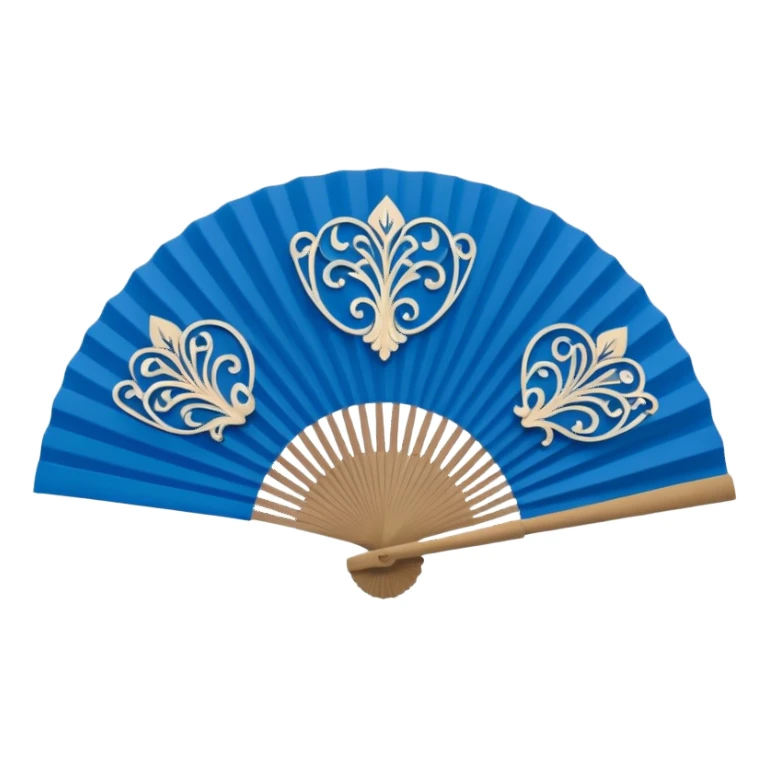 blue paper hand fan with pattern sticker