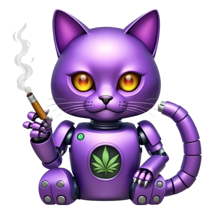 purple robot cat smoking weed sticker