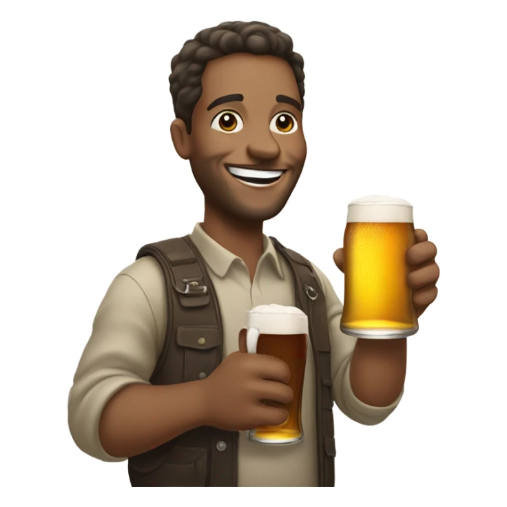 A happy guy drinking a beer looking at a phone sticker