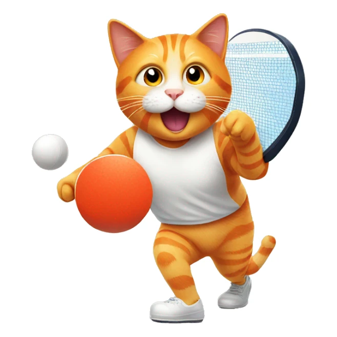 orange cat playing table tennis sticker