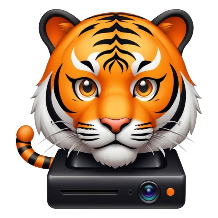 streamer tiger face with webcam and setup for Twitch emote sticker
