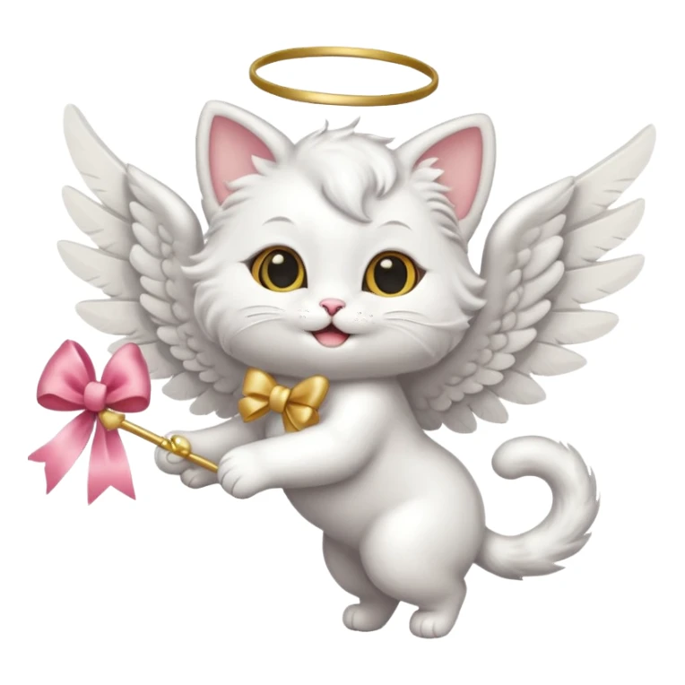 flying cherub cat with wings and a bow sticker