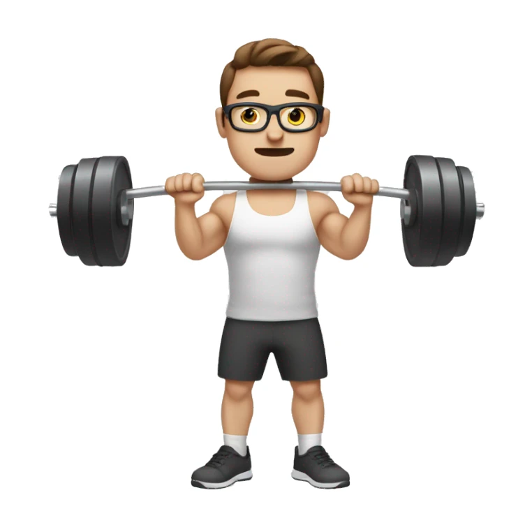 white nerd guy with brown hair doing weight training sticker