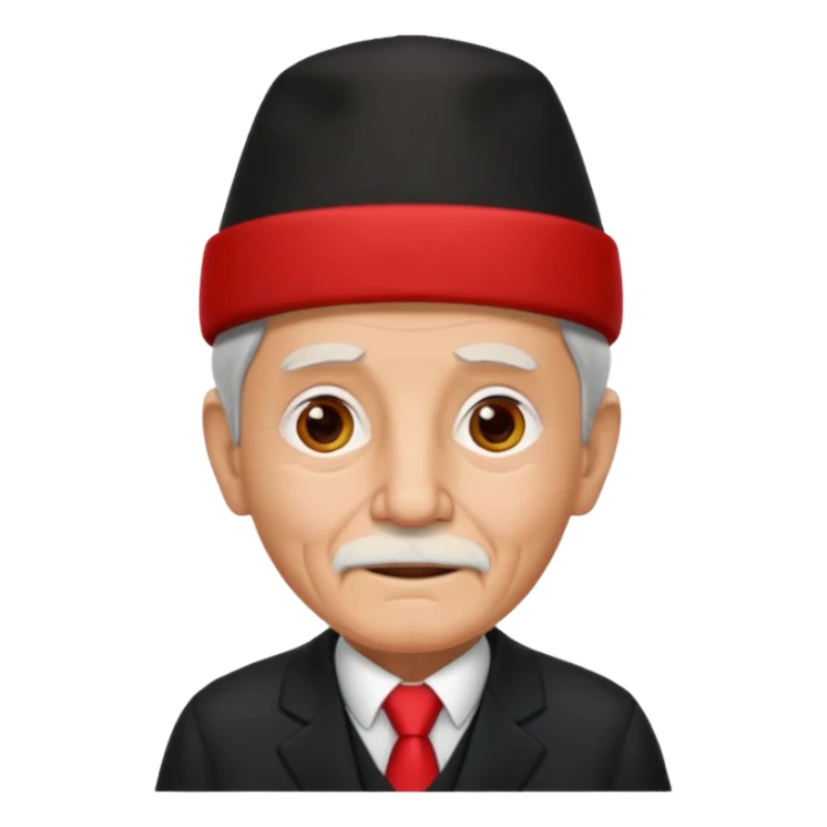 black suited old man with red fes hat sticker