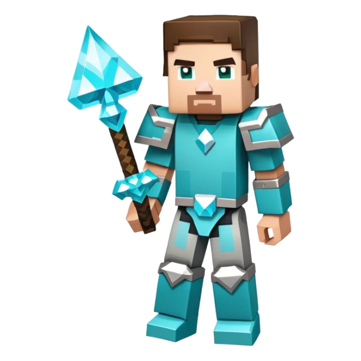 Minecraft character with diamond armor full body, blocky pixelated style sticker