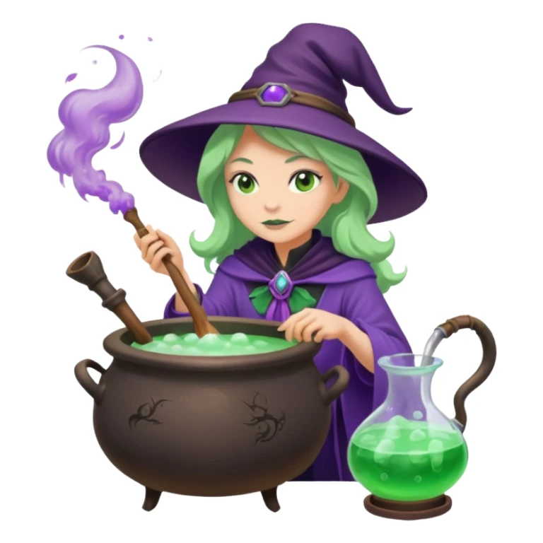 green witch cooking potion sticker