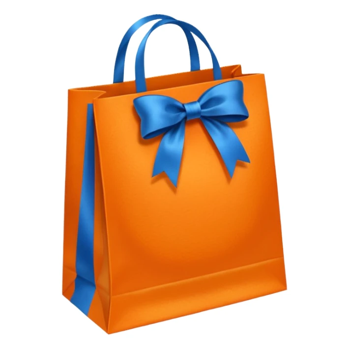 orange solid color gift bag with blue ribbon sticker