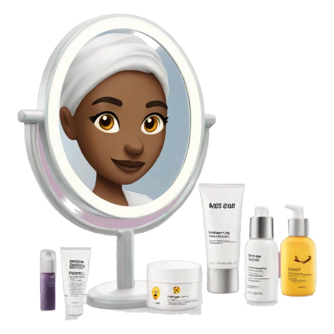 skincare routine on a white makeup vanity with mirror  sticker