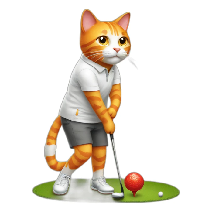 orange cat golfing sticker