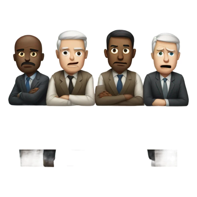 white men sitting around a table looking unhappy sticker