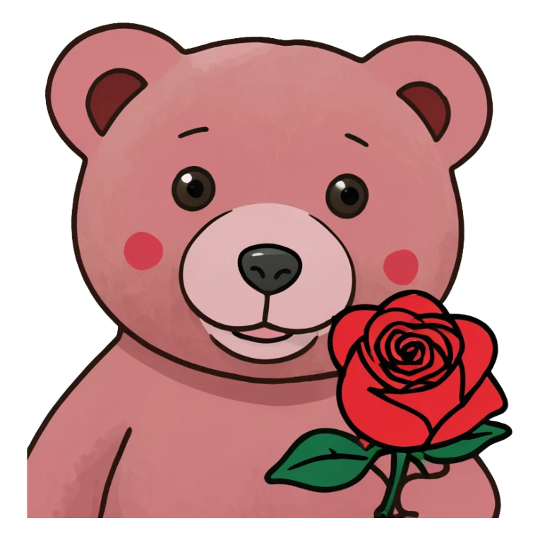 Pink teddy bear with red rose sticker