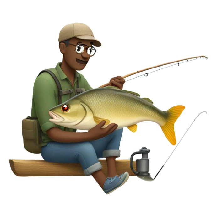 Man fishing with big fish sticker