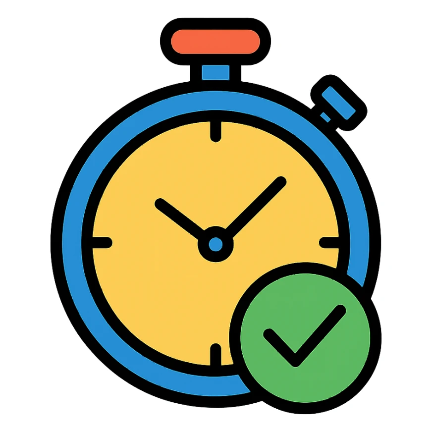 stopwatch icon with a checkmark, representing controlled work time sticker