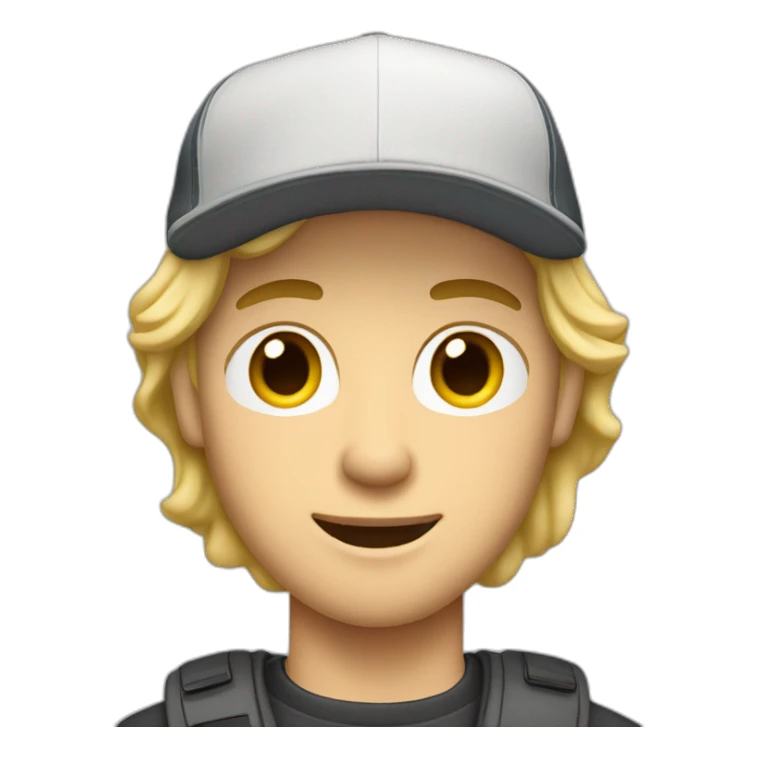 blonde guy wearing a cap with a mac book pro sticker