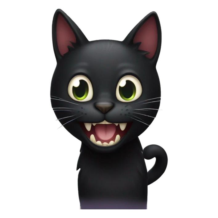 Black cat with really long fangs smiling  sticker
