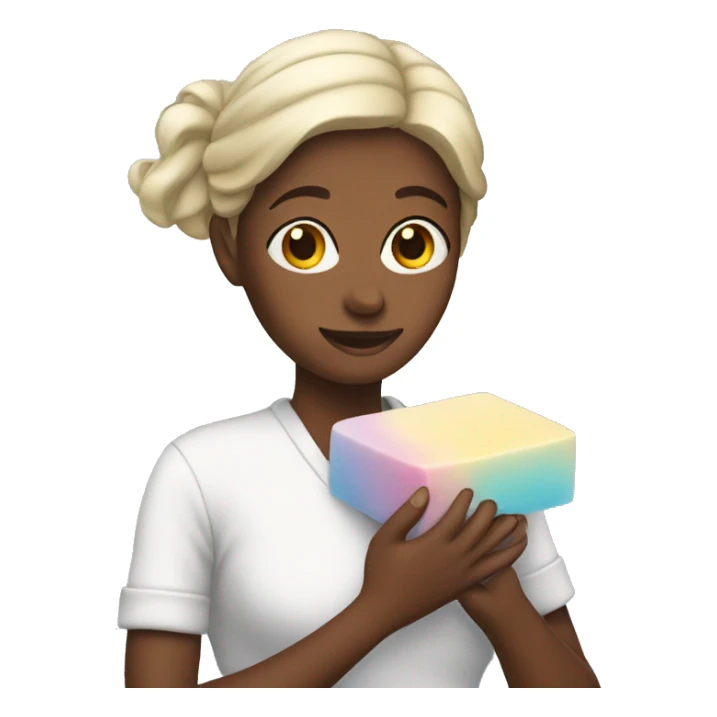 Woman holding soap sticker