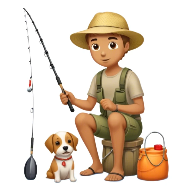 Boy fishing with dog sticker