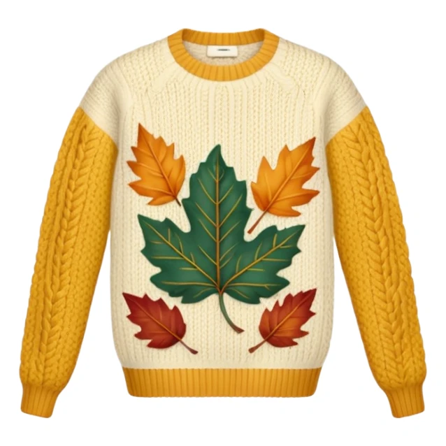 cream sweater with a leaf on it sticker