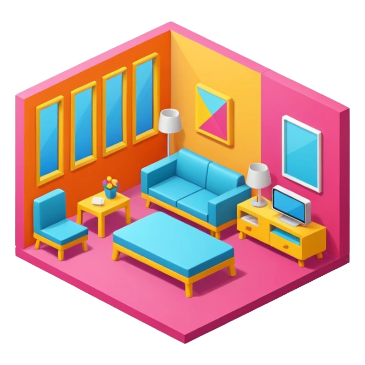 isometric room with furniture inside sticker