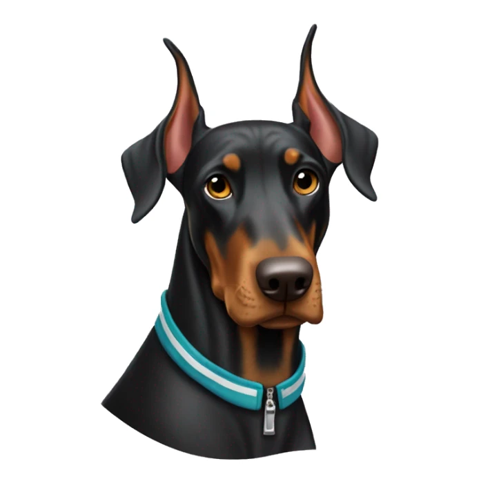 Dobermann wearing a jacket sticker