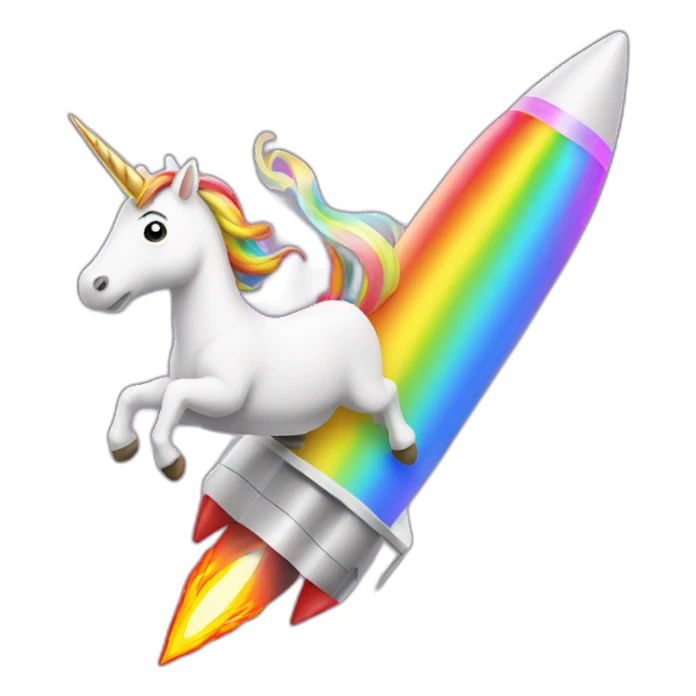 unicorn riding a rocket with rainbow flames sticker