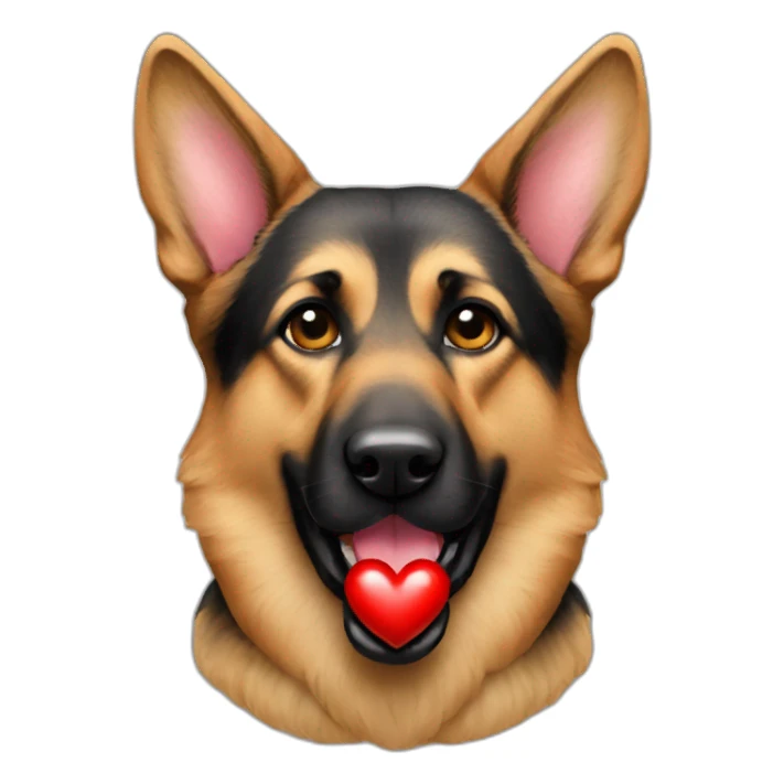 german sheperd with a heart sticker