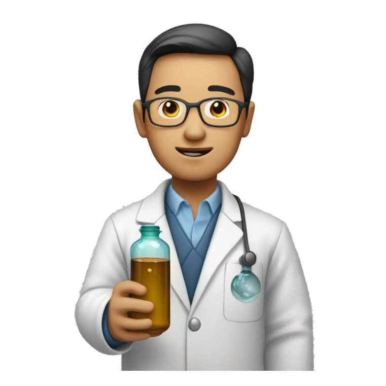 asian scientist experemintator with bottle in hands sticker
