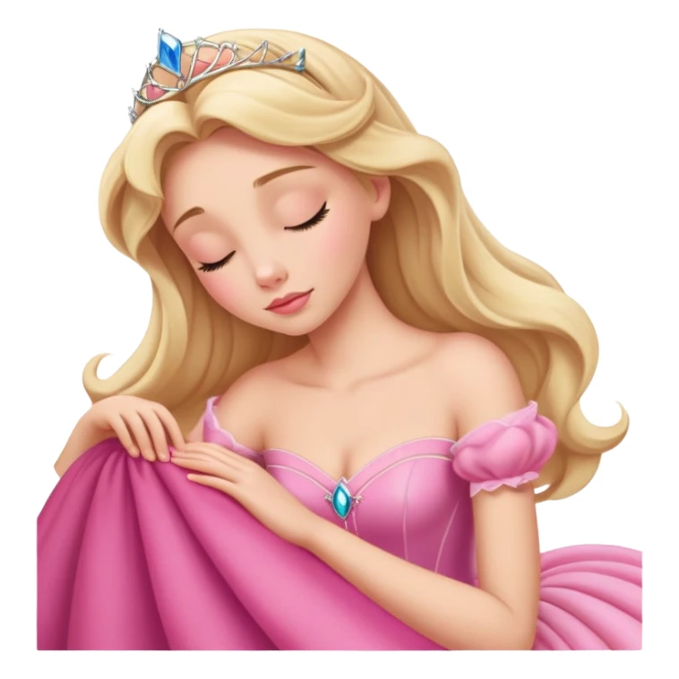 extremely simplified Aurora Sleeping Beauty, basic pink ball gown, simple blonde hair, absolute minimum details, slightly zoomed out view sticker