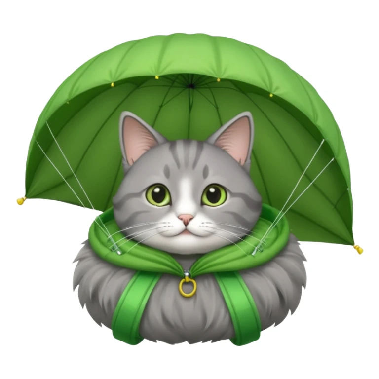 gray cat with green parachute sticker