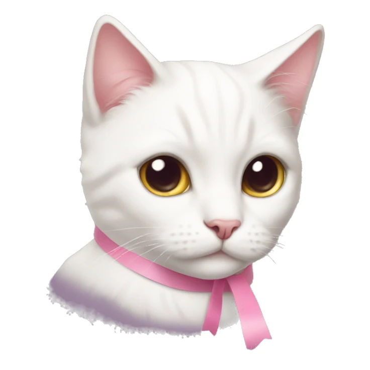 White cat with pink ribbon  sticker