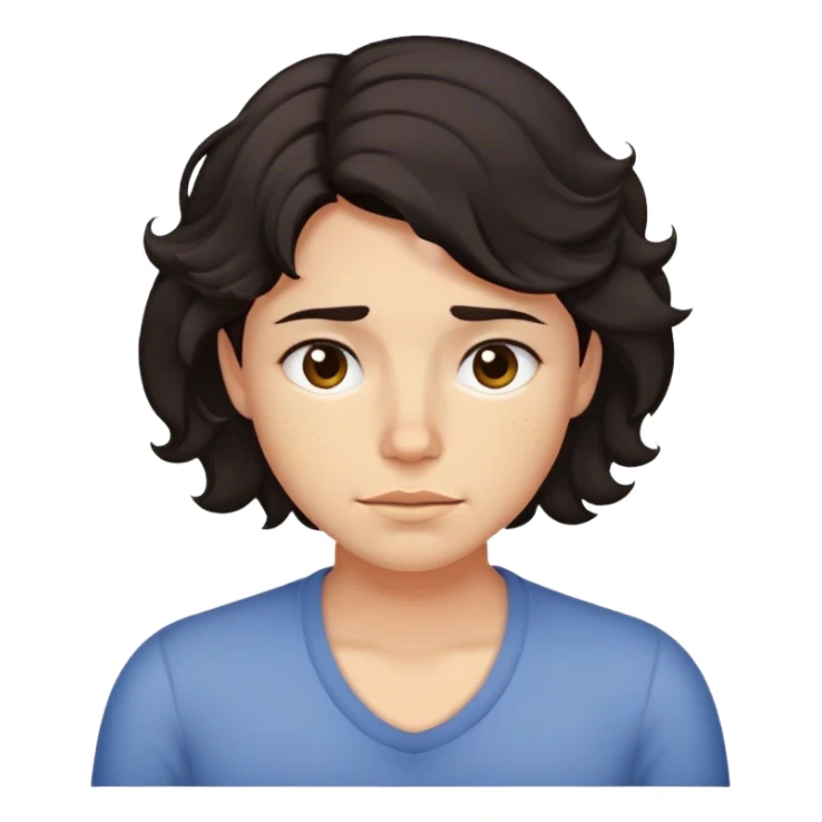 Dark short hair, wavy, dimples, exhausted sticker