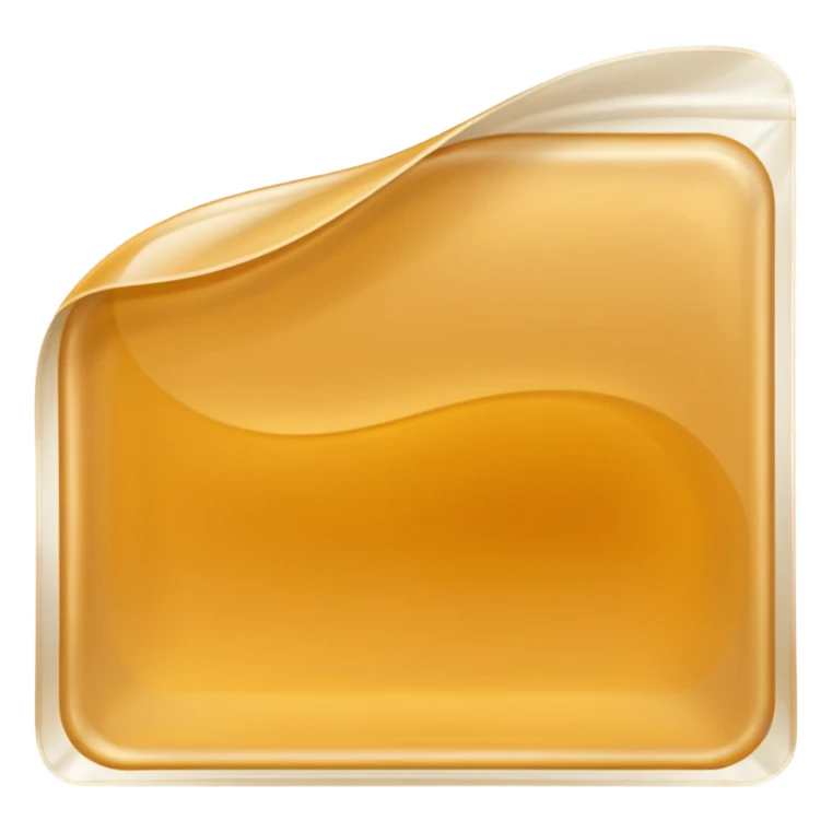 2 to 3 gelatin sheets, slightly curved and overlapping, fine grid pattern, thin, glossy, pale golden, realistic transparency, no packaging, simple and clear sticker