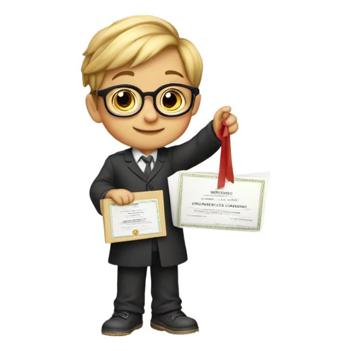 Toddler boy with glasses and a degree sticker