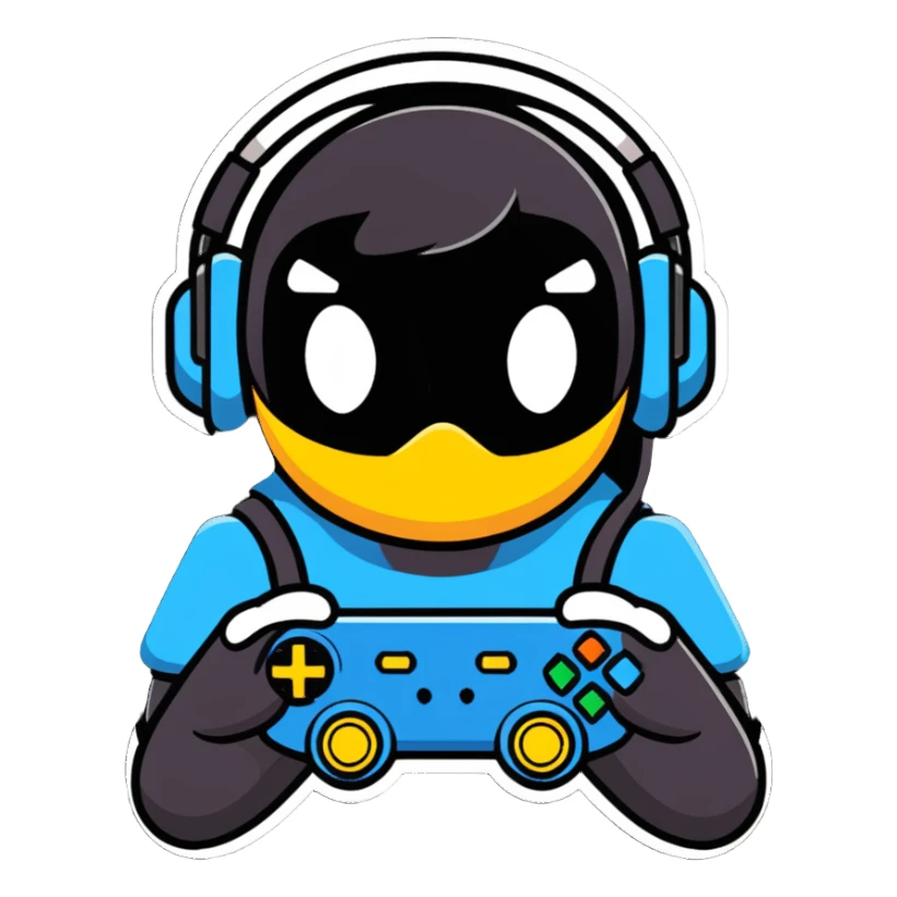 gaming mascot with a game controller and gaming headset sticker