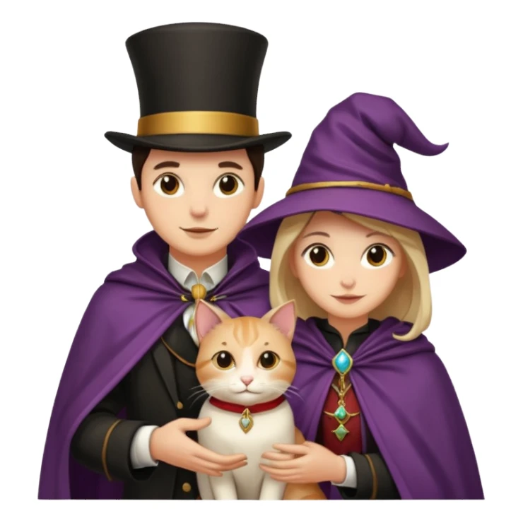 magician couple and their pet cat sticker