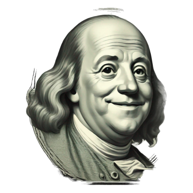 Benjamin Franklin dollar with great smile sticker
