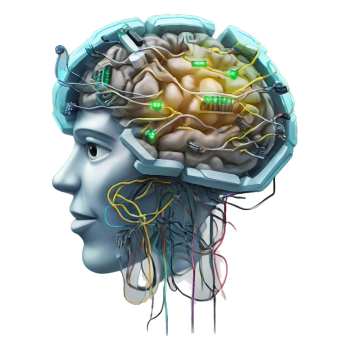 Cyborg brain with circuitry and wires sticker