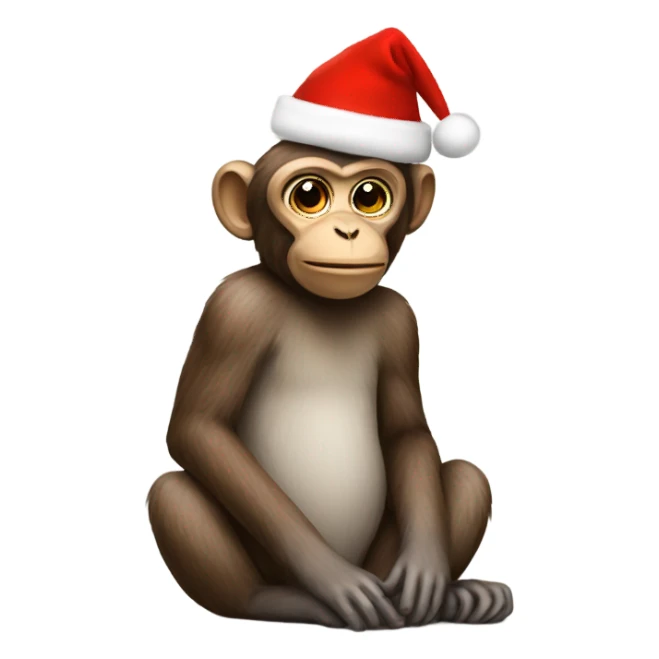 Sitting monkey wearing a Christmas hat  sticker