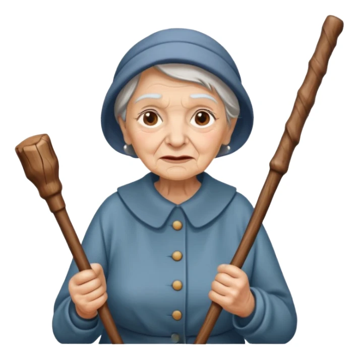 old woman, walking stick sticker