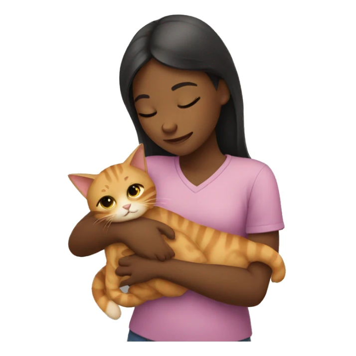A girl hugging a cat sticker