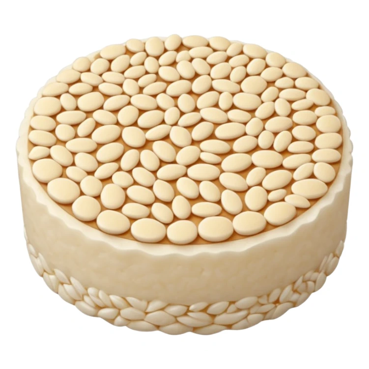 A round puffed rice cake, flat disc shape, light beige/off-white color, bumpy textured surface showing compressed puffed rice grains, crispy appearance, simple flat design, centered on transparent background. sticker