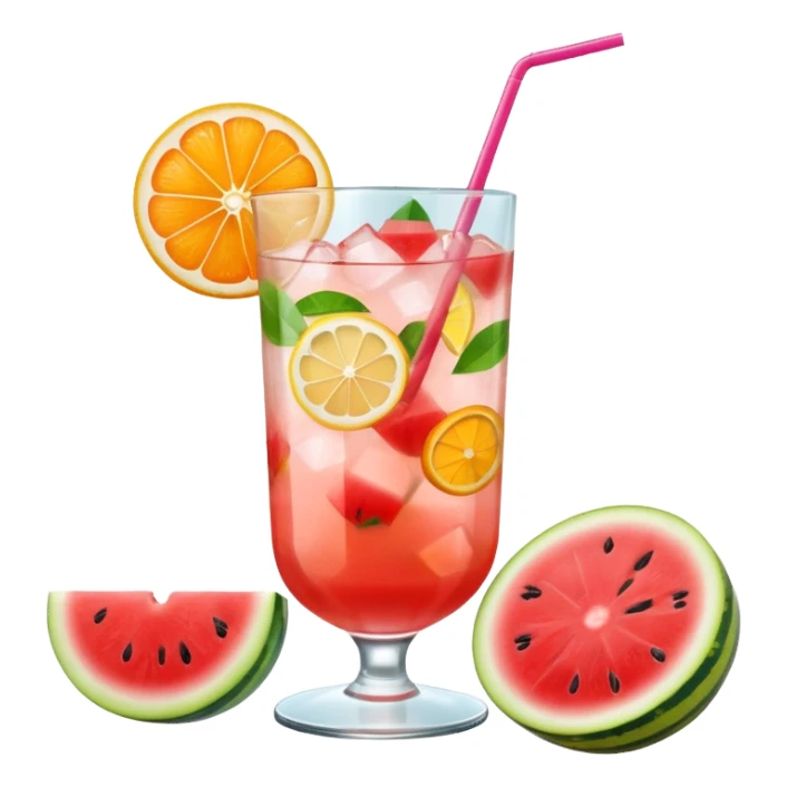 summer cocktail with lemon, watermelon, orange sticker