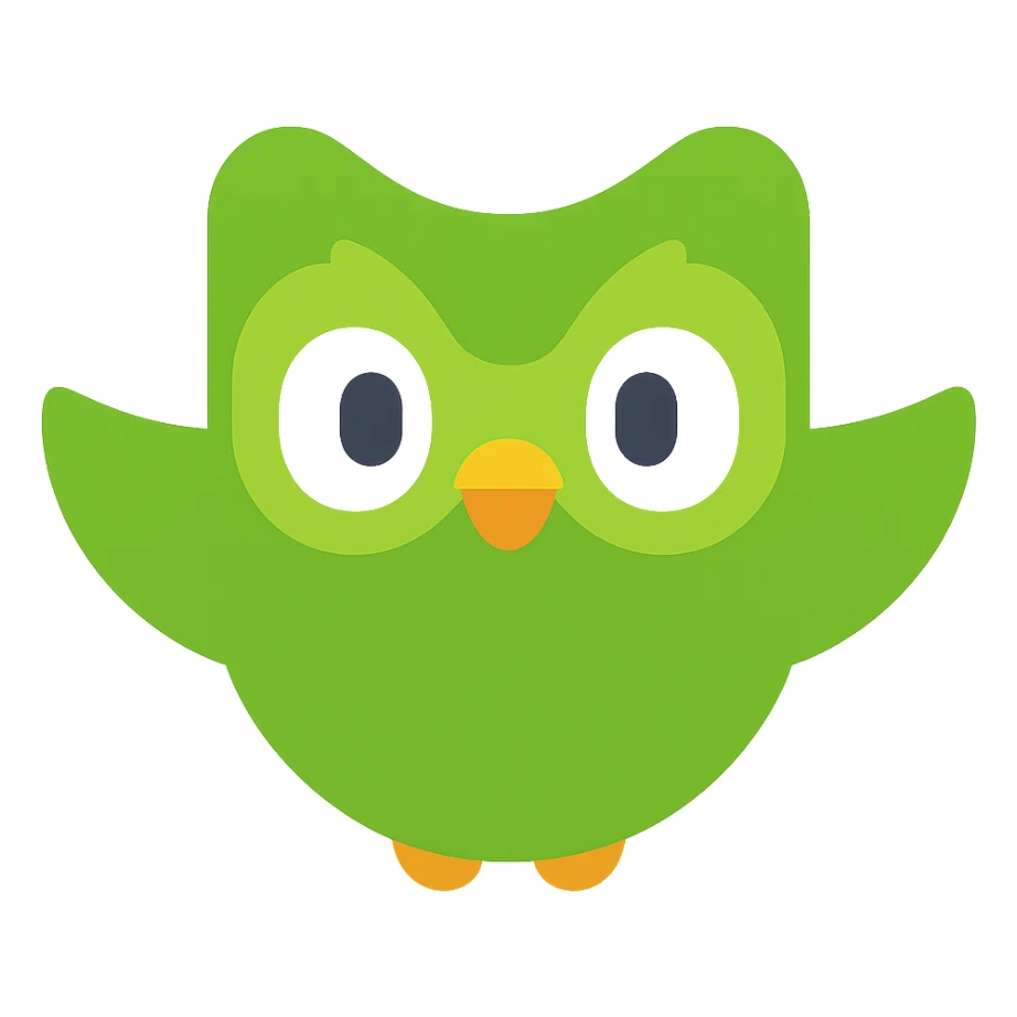 Duolingo logo, green owl, flat vector style, minimalistic sticker