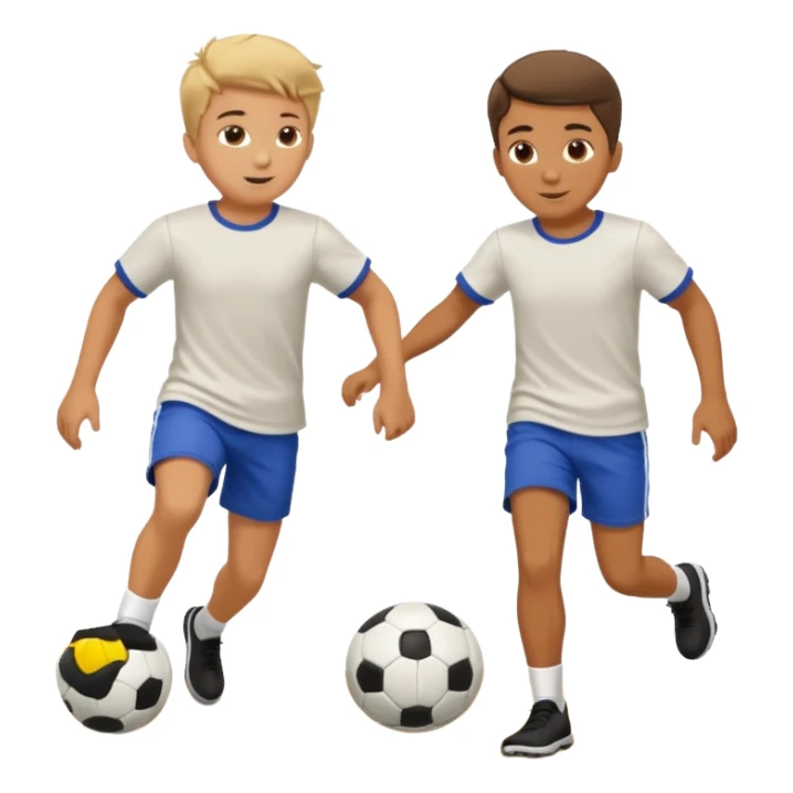 Two boys playing soccer at the beach. sticker