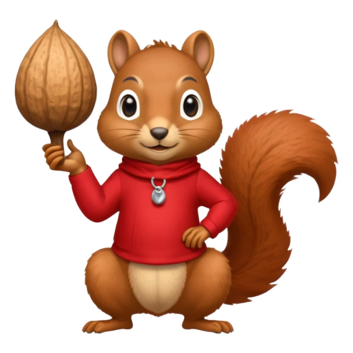 Thin and tall squirrel with nut, wearing red clothes sticker