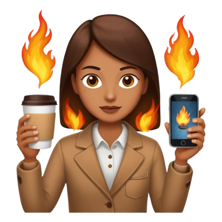 Holding two coffees and a phone on fire sticker