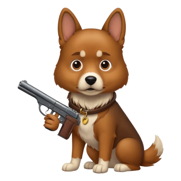 A dog holding a gun sticker