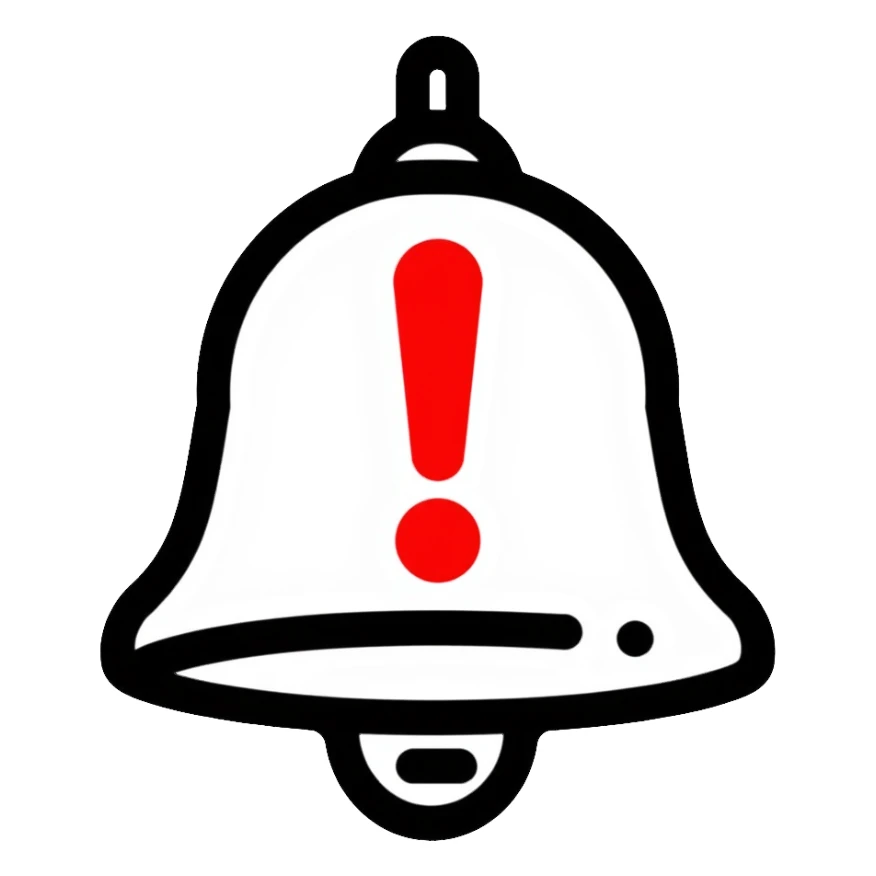 warning bell with red exclamation mark sticker